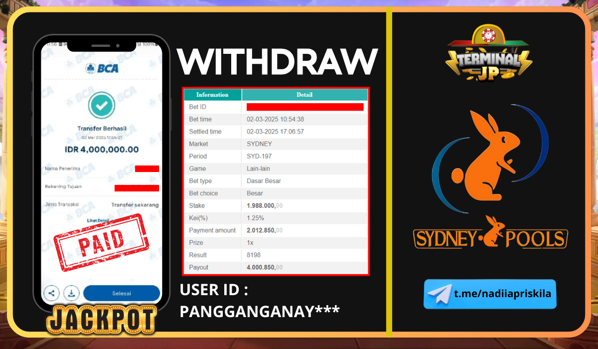 PLAYER DAPAT KEMENANGAN 4.000.000.- DI BAYAR LUNAS!!