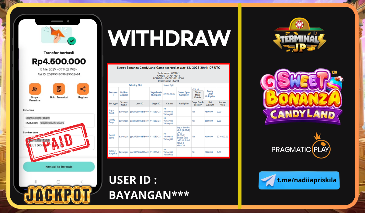 PLAYER MENDAPAT KEMENANGAN 4.500.000.- DI BAYAR LUNAS!!