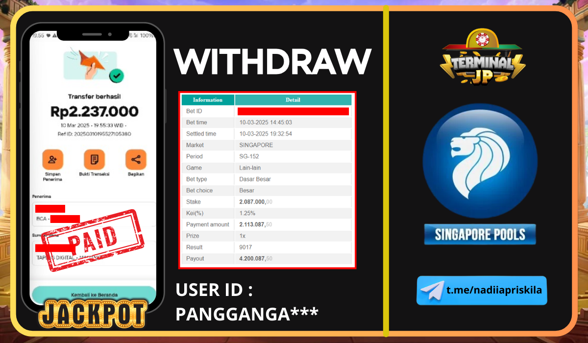 PLAYER MENDAPAT KEMENANGAN 2.237.000.- DI BAYAR LUNAS!!
