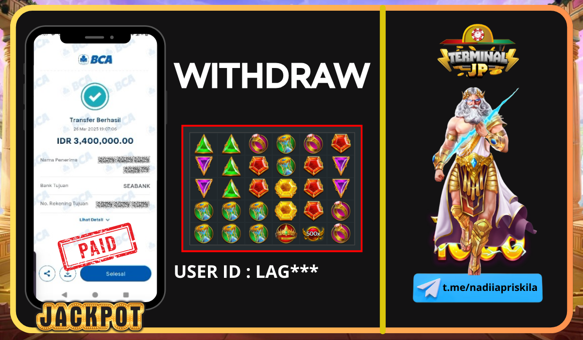 PLAYER MENDAPAT KEMENANGAN 3.400.000.- DI BAYAR LUNAS!!